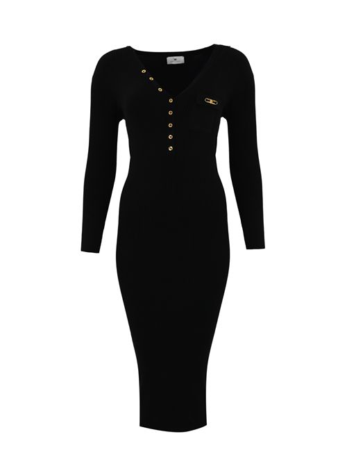 Abito in maglia a costine taschino Nero Elisabetta Franchi | AM10B56E2110